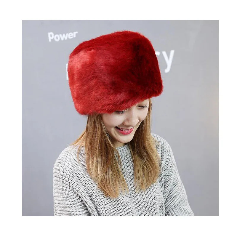

Warm Winter Women's Hats Imitation Fox Fur Hat Fashion Faux Fur Cossak Russian Style Hat for Ladies Female Soft Fluffy Hat DW24