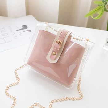 

Casual Women Transparent Jelly Handbag Shoulder Bag Purse Messenger Crossbody Bag Fashion 2 pieces Composite Bag