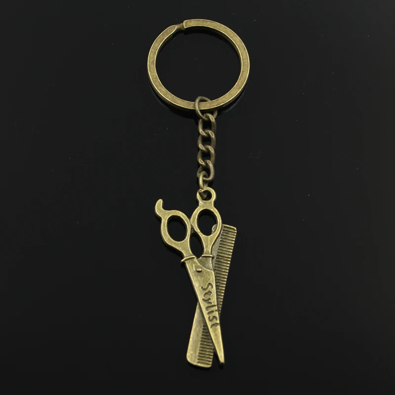 

New Fashion Keychain 24*53mm barber scissor comb stylist Pendants DIY Men Jewelry Car Key Chain Ring Holder Souvenir For Gift