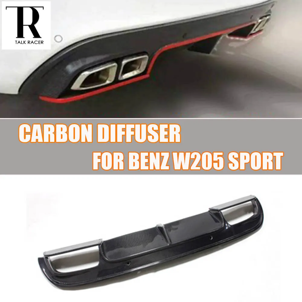 W205 Carbon Fiber Rear Bumper Diffuser Spoiler for Benz W205 C180 C200 C220 C250 C300 Sport Bumper Sedan 4 Door 2015 UP 