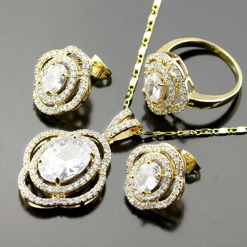 Classic White zircon Jewelry Set For Women Yellow Gold Color Zircon