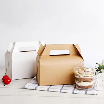 

30Pcs Kraft Paper Cake Box With Handles Wedding Gift Box Cookies Cupcake Muffin Packaging Birthday Party Dessert Baking Package