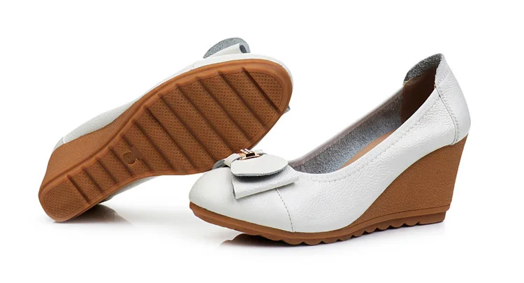 OUKAHUI/Коллекция года; сезон весна; обувь на танкетке из натуральной кожи на высоком каблуке; женская обувь без шнуровки; сезон осень; обувь на платформе с закрытым носком и бантом; туфли-лодочки со стразами