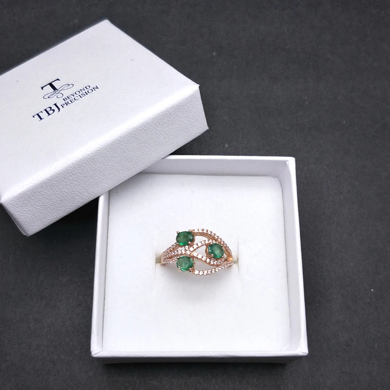 TBJ, натуральный зелёный Изумрудный камень, кольцо из стерлингового серебра 925 пробы, хорошее ювелирное изделие для женщин, настоящее замбийское Изумрудное кольцо с коробкой