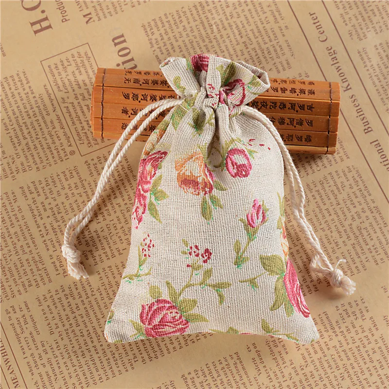 Lanwaylucky Candy Gift Bag For Children Rose Flower Printed Lanwaylucky Candy Gift Bag For Children Rose Flower Printed Drawstring Cotton Muslin Bags Linen Tea Jewelry Pouch In Packaging Display From