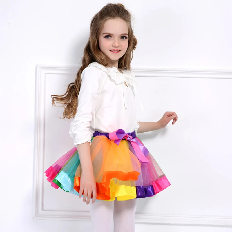 Baby Girls Tutu Skirt Cute Fluffy Mesh Children Bow Rainbow Skirts For