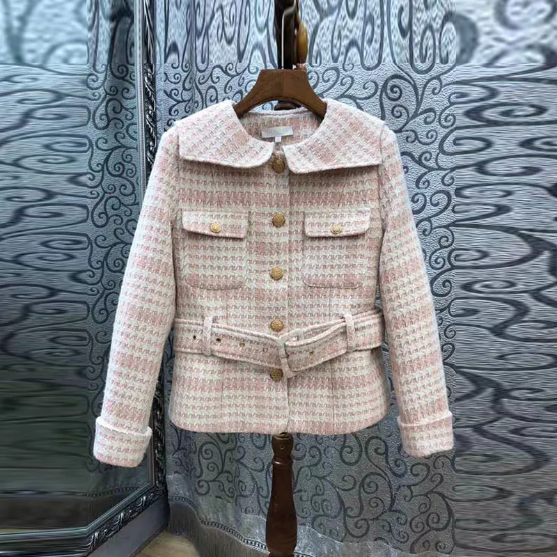 Элитный бренд аромат розовый куртка 2018 дебютантка леди два больших кармана дизайн Мода Формальные повод носить короткие твид пальт