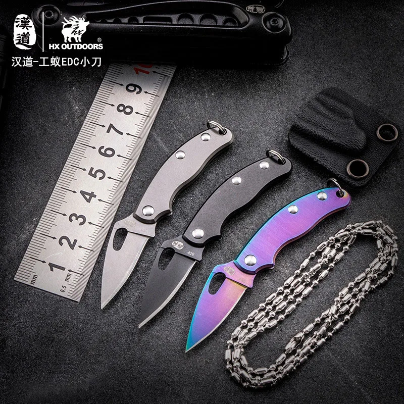 

HX OUTDOORS Worker Ant EDC 420 Blade Steel Handle Survival Camping Neck Pocket Knife Keychain Mini Knife With with KYDEX Sheath