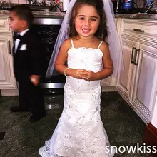 Элегантная белая/слоновая кость Длинная Хрустальная Кружевная аппликация Русалка Цветок девушки платья для свадебной вечеринки красивые платья первого причастия