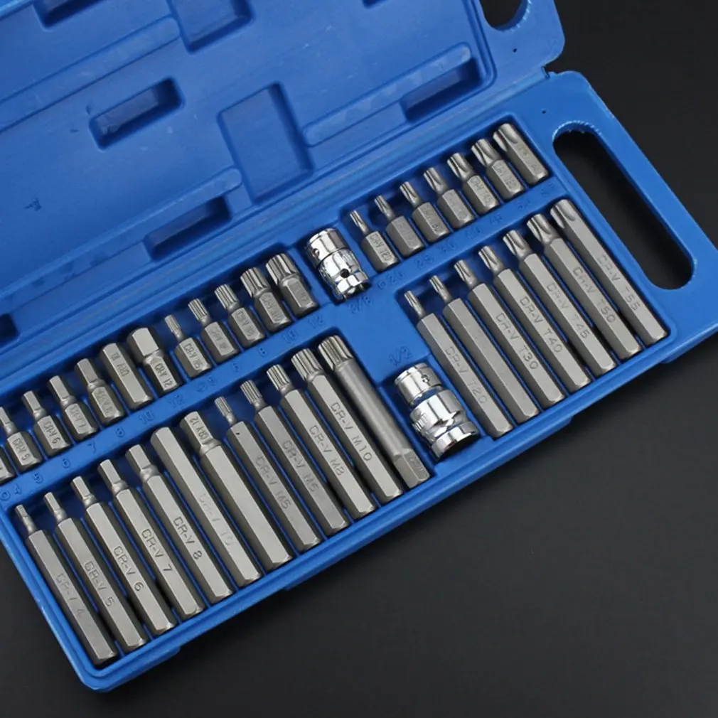 

40 Piece Hex Star Torx Spline Socket Bit Set Tool Kit Garage Tools Equipment