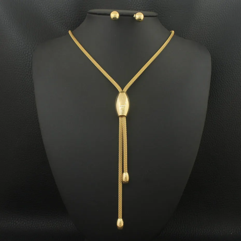 

Newest Hot Adjustable Y-necklace Wholesale Stainless Steel Jewelry Gold Color Necklace Earrings Sets For Woman SEDZAYBG