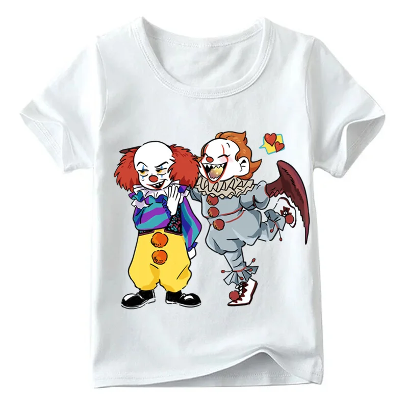 Детская футболка с мультяшным принтом «Pennywise» для маленьких мальчиков и девочек детская забавная одежда летние детские короткие топы HKP5171
