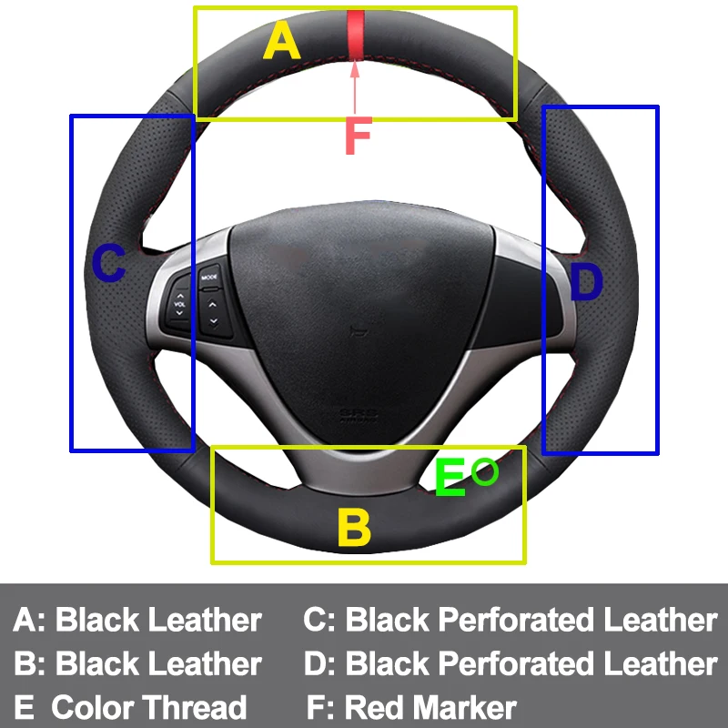HuiER ручной прошитый чехол рулевого колеса автомобиля Красный Маркер удобный нескользящий для hyundai i30 2009 2010 2011 Автомобильный Стайлинг