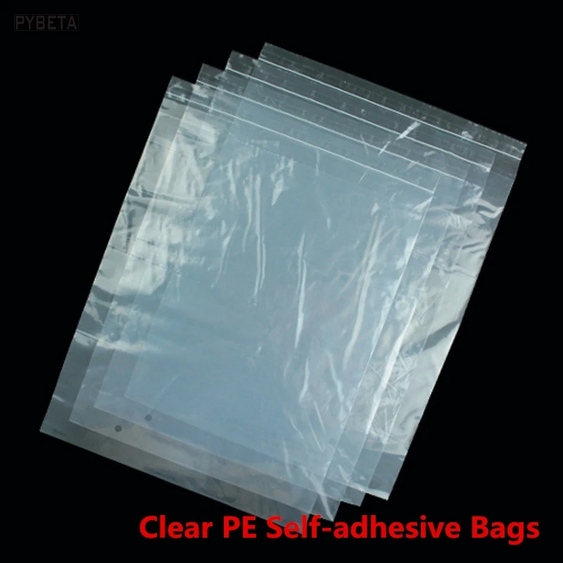 100pcs Clear PE Self adhesive Bags Clothing Plastic Packaging Bag 0.08mm Thick for Apparel ...