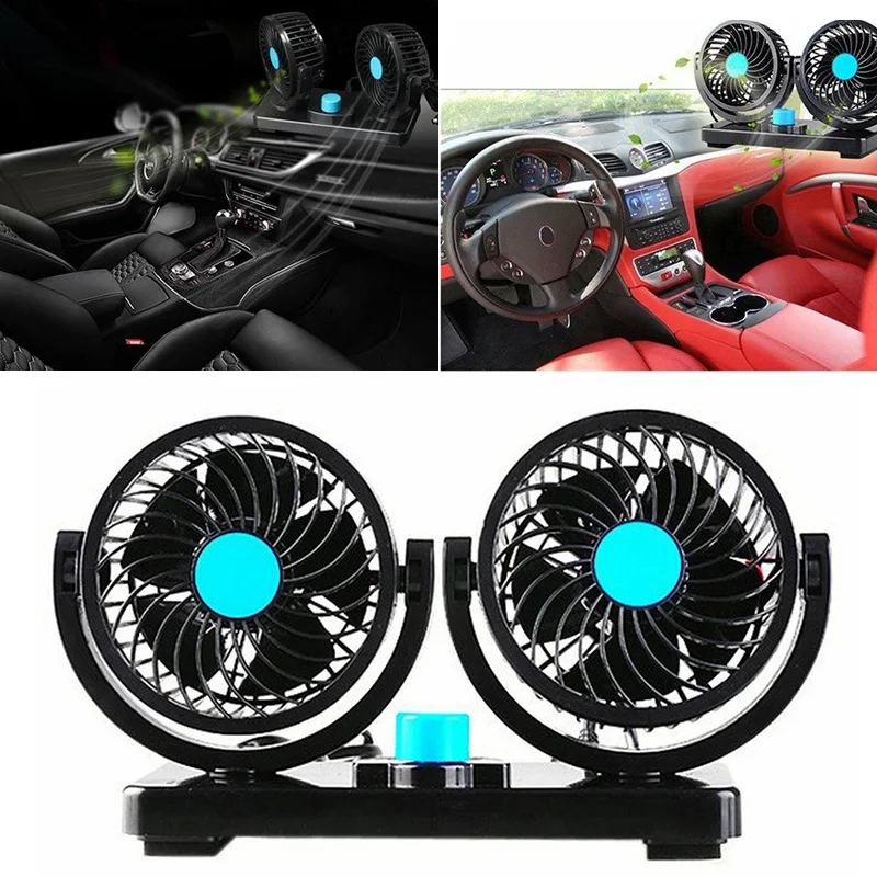 12V 360 Degree Rotation Adjustable Strong Wind Dual Head Car Cooling