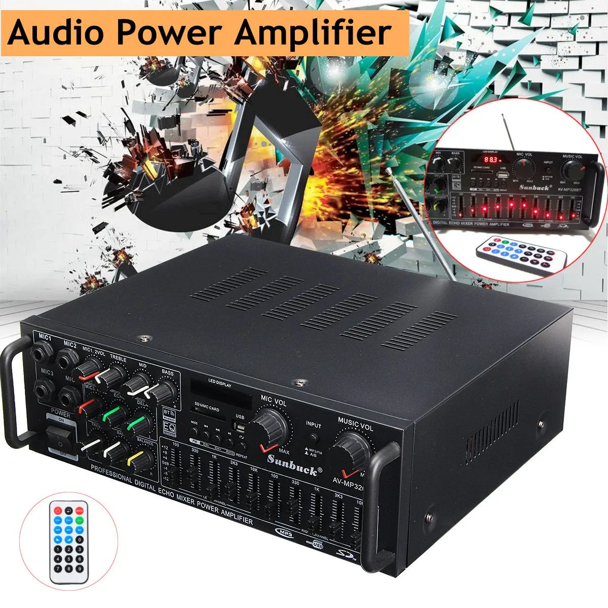 2000W bluetooth 2,0 canales de Audio amplificador HiFi estéreo 326BT 12 V/220 V AV Amp soporte 4 micrófono de reverberación de equilibrio