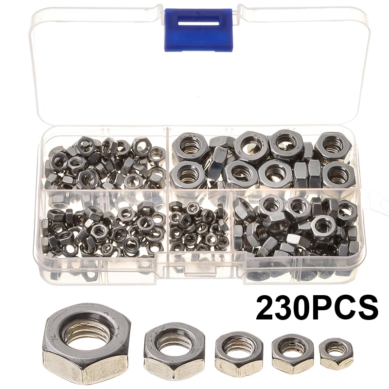 

230PCS Hexagon Socket Screws Nuts Stainless Steel Automobile Components M3/M4/M5/M6/M8 Tools Accessories Fasteners Set
