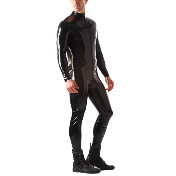 Latex Rubber Male Catsuit with Front Through Zip a