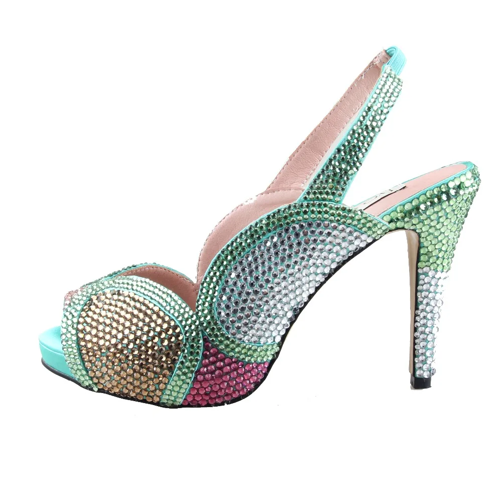 CHS1008/Великолепные туфли с ремешком на пятке, изготовленные на заказ, мятно-зеленого цвета, украшенные кристаллами, женская обувь на высоком каблуке, Свадебная обувь для невесты