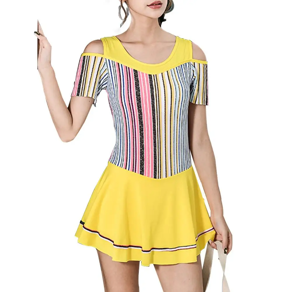 

HobbyLane Women Fashion Stripes Printing Dress Briefs Swimwear