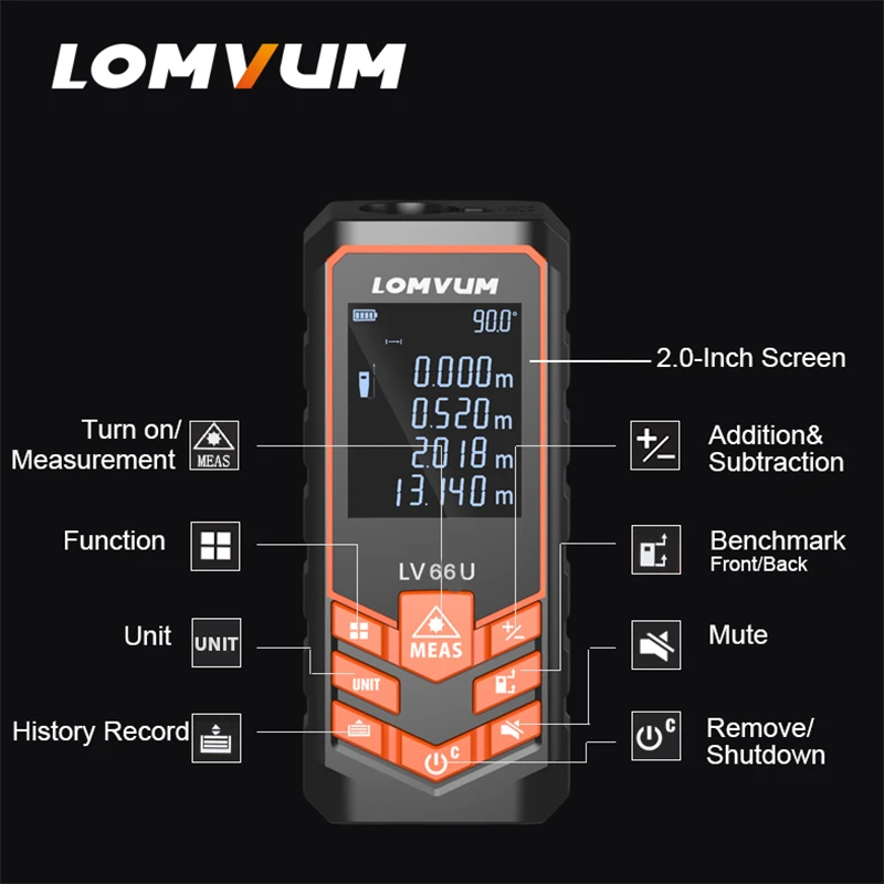 LOMVUM Battery-powered Auto Level Laser Range Finder Multifunction Distance Meter Night Vision Laser Rangefinder Tool LOMVUM Battery-powered Auto Level Laser Range Finder Multifunction Distance Meter Night Vision Laser Rangefinder Tool