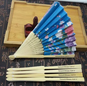 

50Pcs Personalized Cloth Silk Hand Fan Wedding Favor,Bamboo Customized Wedding Fan Chinese,Print Bride Groom Name & Wedding Date