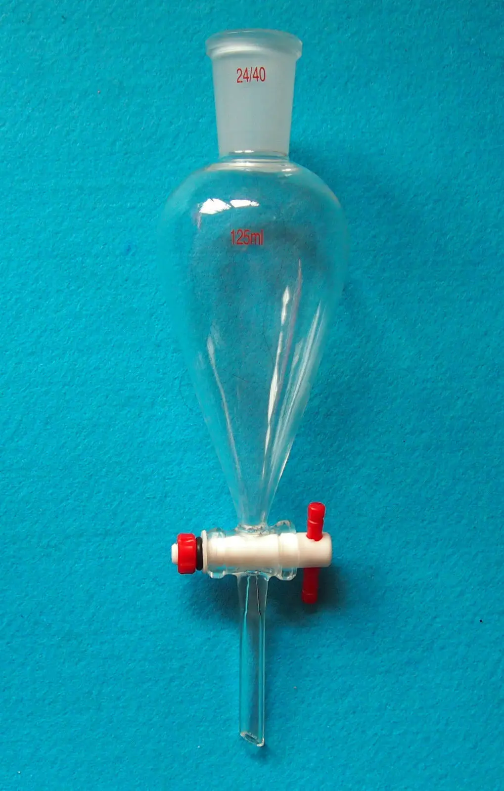 

125ml,24/40,Pyriform Glass Separatory Funnel,Drop Tube,PTFE Stopcock