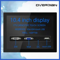 10,4 "VGA/DVI/TouchUSB Интерфейс промышленных ЖК-дисплей Monitor/Дисплей емкостный сенсорный 1024*768 металлический корпус встроенный Установка