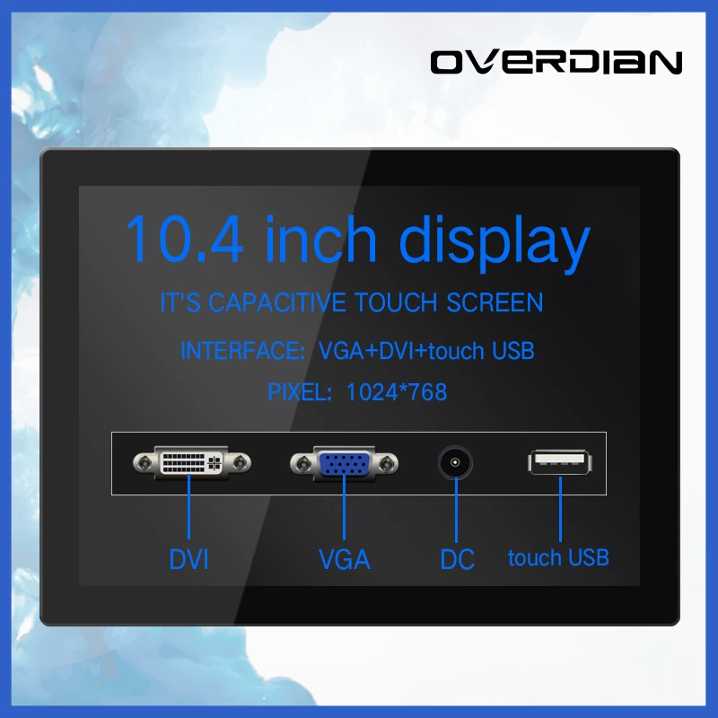 

10.4"VGA/DVI/TouchUSB Interface Industrial LCD Monitor/Display Capacitive Touch 1024*768 Metal Shell Embedded Installation