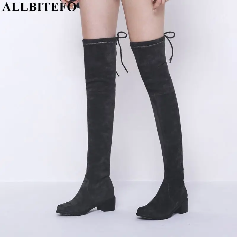 

ALLBITEFO sexy high heels flock over the knee high boots high quality winter snow long boots tick heel women boots ladies shoes