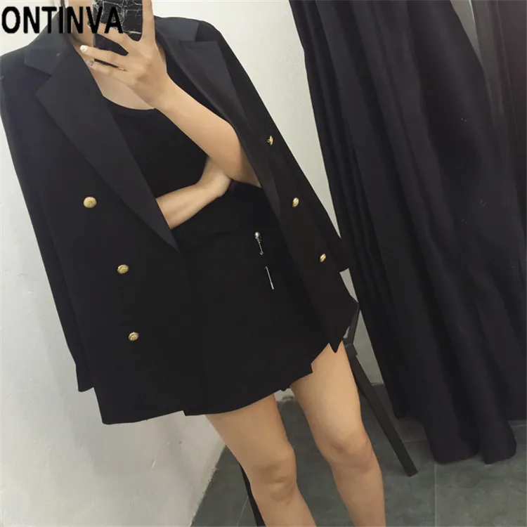 Женские пиджаки, модный двубортный пиджак размера плюс 5XL, офисный женский пиджак с лацканами и длинным рукавом, приталенный пиджак на пуговицах, черное пальто