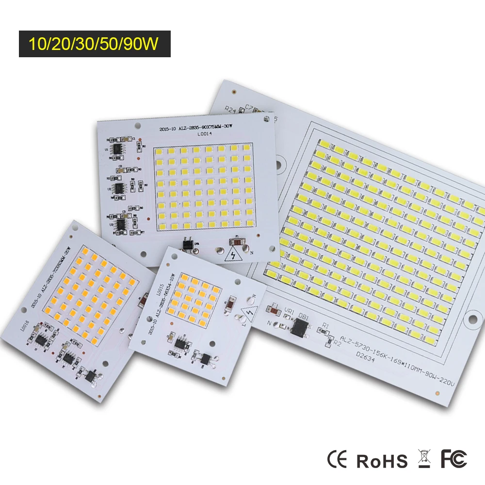 Высокомощный СВЕТОДИОДНЫЙ матричный диод 10 Вт, 20 Вт, 30 Вт, 50 Вт, 90 Вт, 220 В, 5730 светодиодный светильник-излучающий диод, прожектор, умный IC COB светодиодный светильник