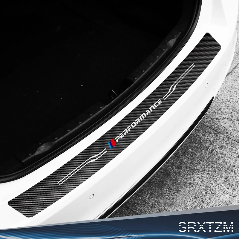 

SRXTZM For BMW E60 E90 F20 F30 F10 X1 X5 X6 M3 M4 M5 High-quality 1pcs Carbon Fiber Trunk Bumper Trim Rear Guard Sticker Cover