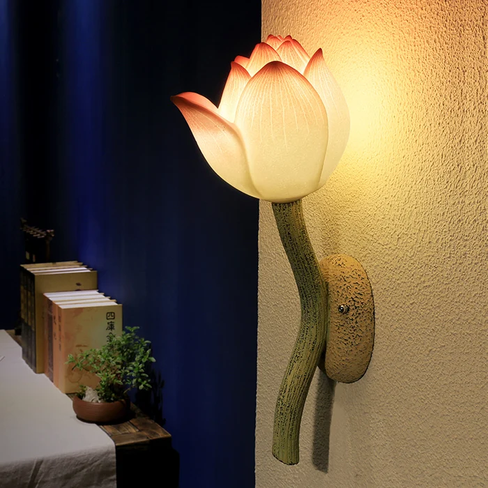 Китайский стиль настенный светильник декоративный светильник в форме цветка лотоса ресторанная лестница декорированная гостиная спальня прикроватные настенные лампы