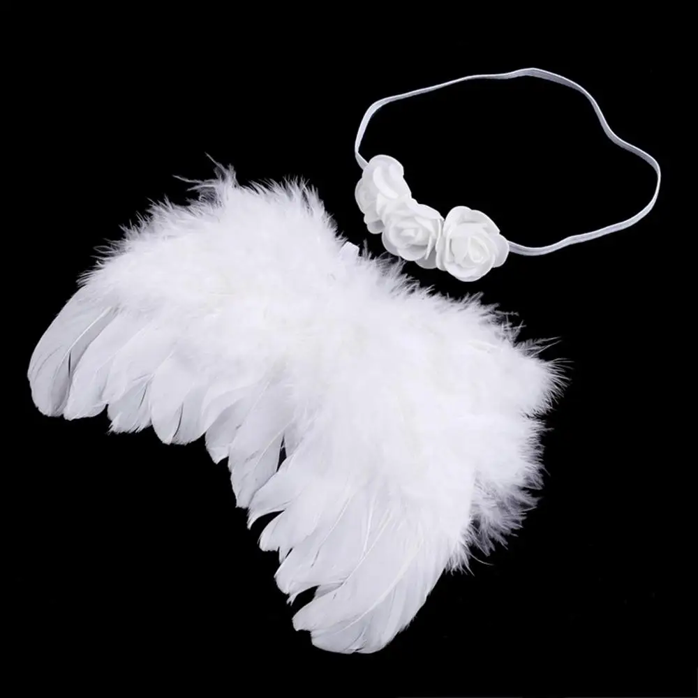 Милый реквизит для фотографирования новорожденных, состоящий их белых крыльев ангела; костюм из крыльев и повязки на голову; детский реквизит для фотографирования - Цвет: white x flower