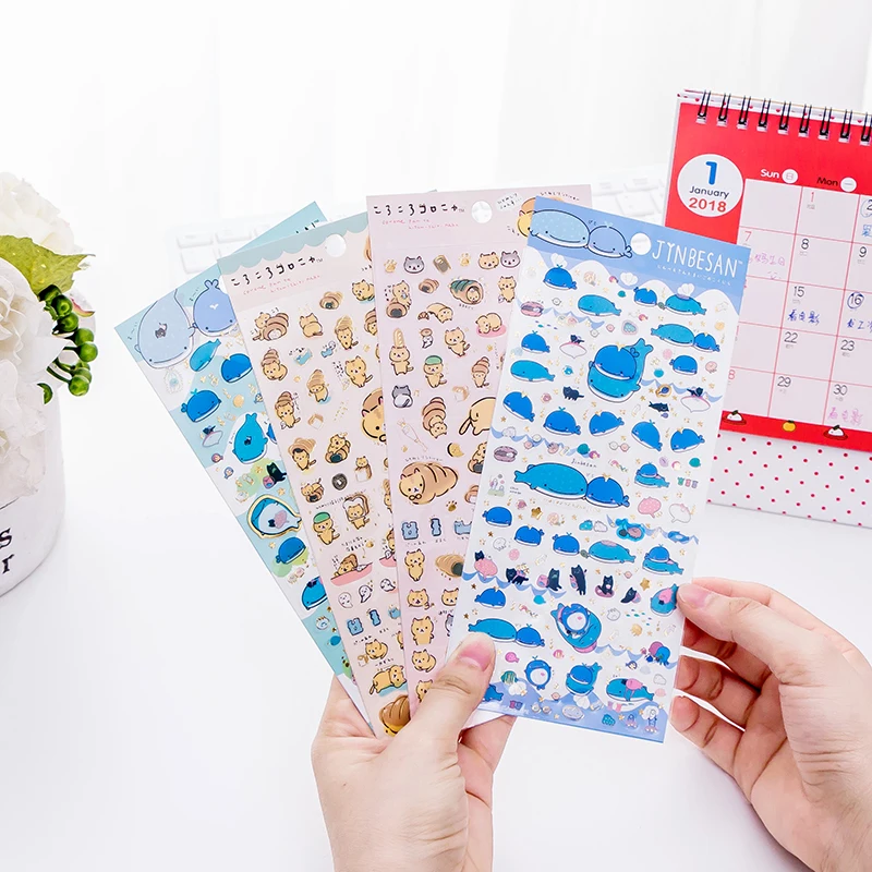 

Cartoon Bread Cat Shark Whale Animal Scrapbooking Stickers Adhesive Decorative Stickers DIY Diary Album Label School Supplies