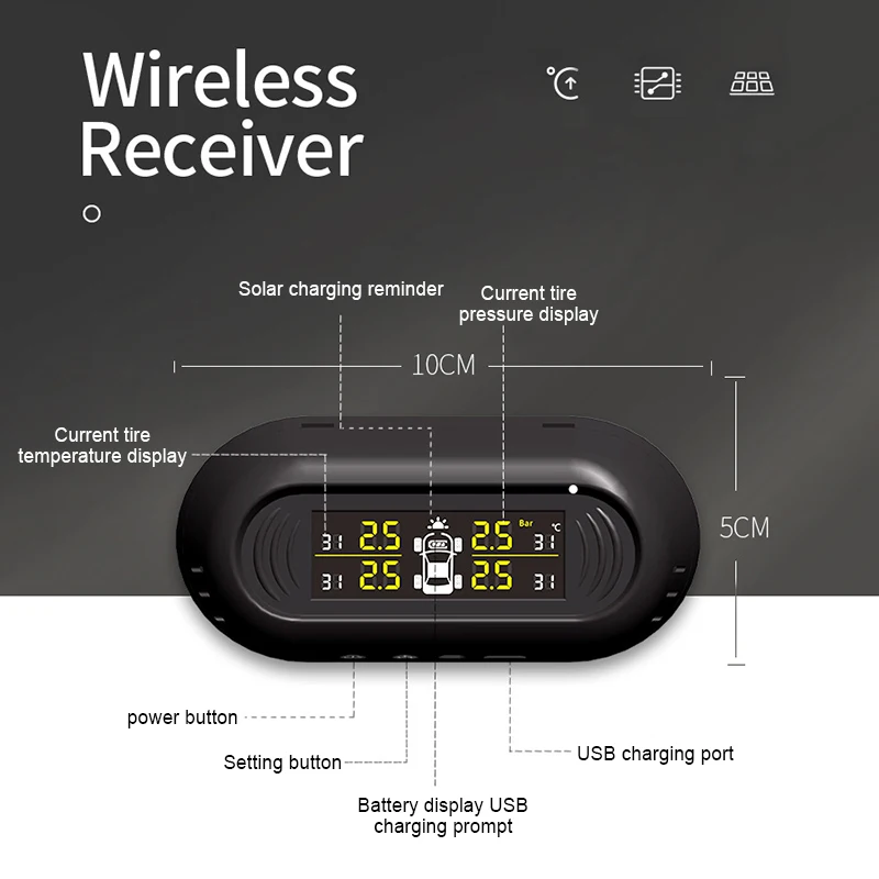 

Do Prom Solar Power Tire Pressure Monitoring System Car Tyre Futurepast Control Gauge LCD Display Brightness Adjustable