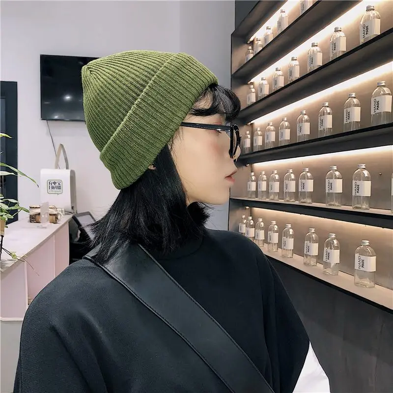 Зимняя шапка для мужчин Skullies& Beanies для женщин и мужчин, модная теплая шапка унисекс, эластичная вязаная шапочка, шапки, модная Зеленая Шапка