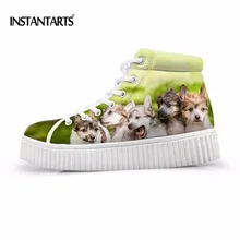 Instantarts Новинка на шнуровке женская обувь на плоской подошве животного с принтом собаки на высокой платформе обувь женские дышащие для отдыха на плоской подошве Mujer
