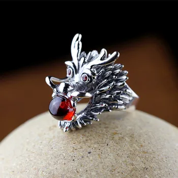 

S925 Silver Jewelry Dragon Ball Seiko Men's Garnet red ring