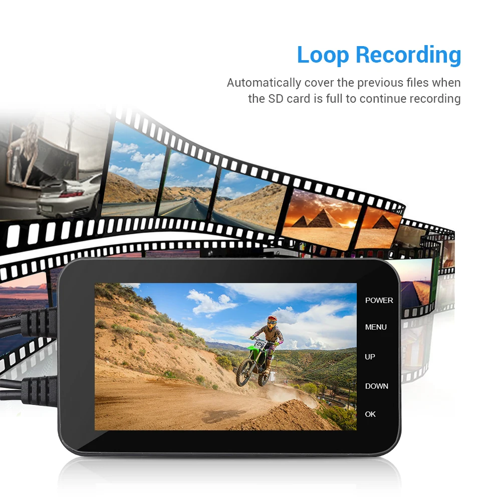 

4" FHD Screen Dual Lens DVR HD Wifi Motorcycle Dash Camera Motion Detection Loop Recording Parking Monitor G-Sensor