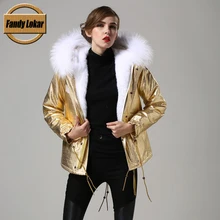 FL Brand 2016 New Causal Women Winter Military Jacket Coats Thick Parkas Real Raccoon Fur Collar Hooded Cotton Outwear Korean