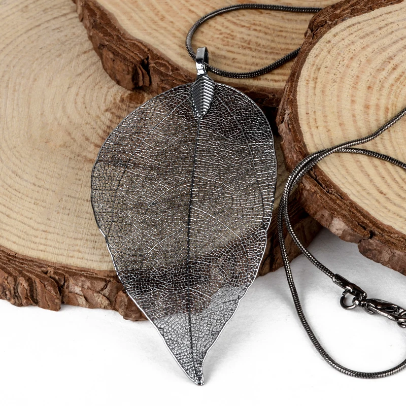 Vintage Leaves Earrings Necklaces Shellhard Long Natural Real Dipped Leaf Leaves Dangle Earring Ethic Women Jewelry 4Colors