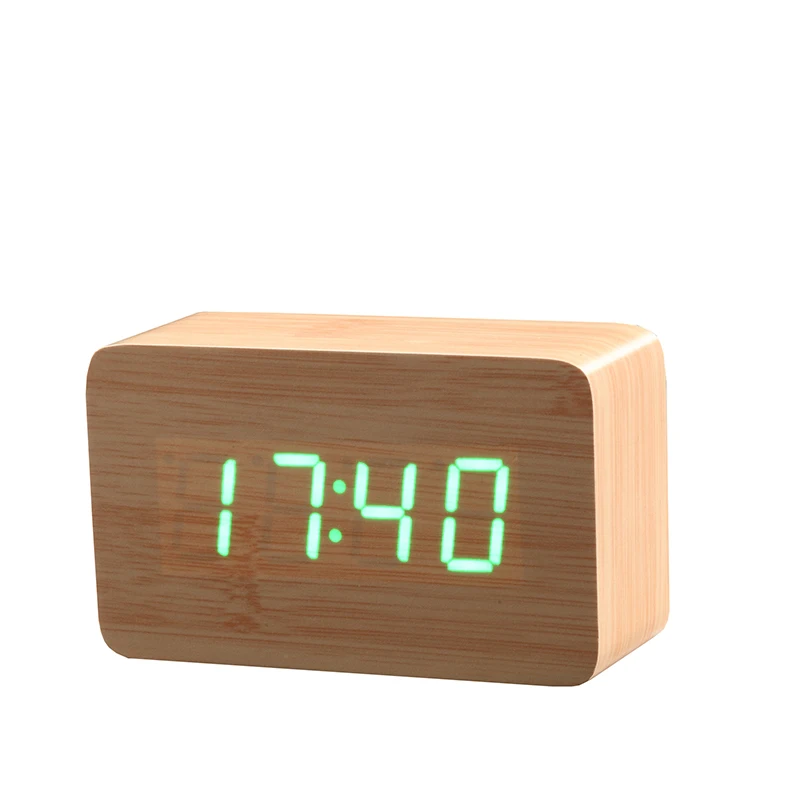 

OUYUN Modern Voice Activated Wooden LED Digital Alarm Clock kids Reloj Despertador Child Home Bamboo Electronic Desk Alarm Clock