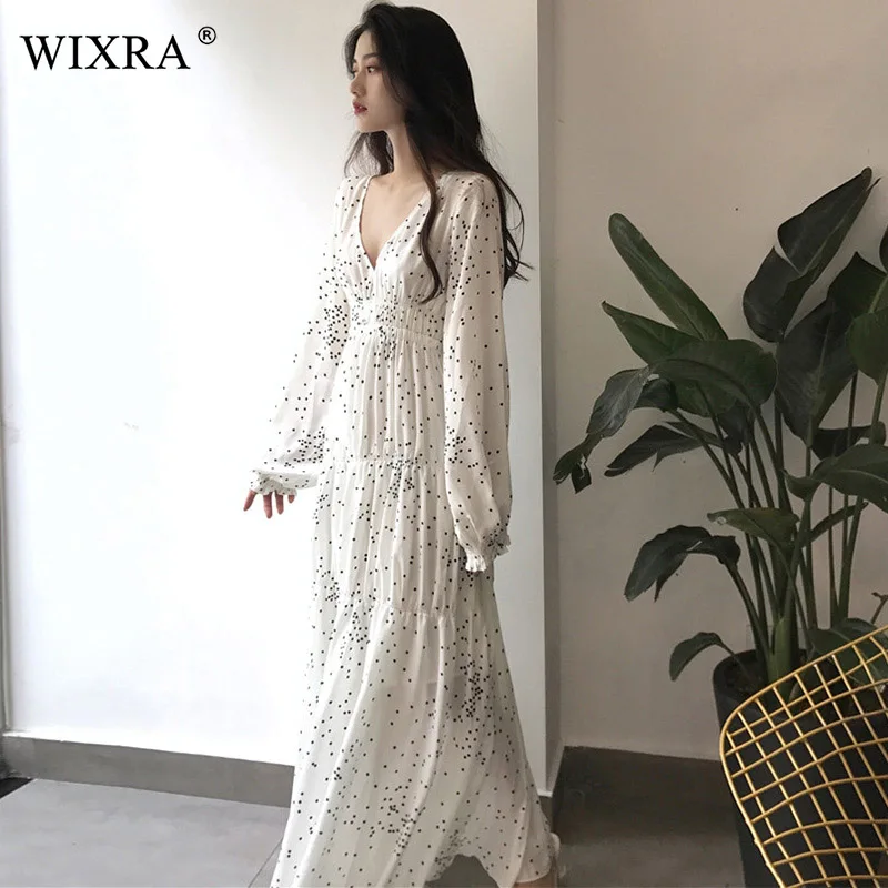 Платье с принтом Wixra женское весенне Летнее Длинное платье в горошек длинным