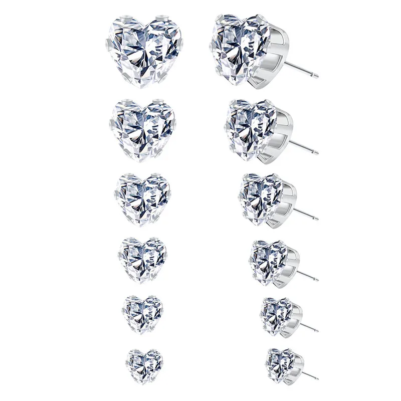 Romantic Heart Jewelry Stud Earrings For Wedding Elegant Silver Color  Zirconia Stone Stud Earring Hot Sale