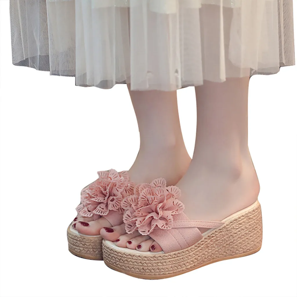 

Suede Platform Sandals Women Flower Flip Flops Ladies Summer Shoes Open Toe Floral Wedges Sandalias Women Beach Slippers