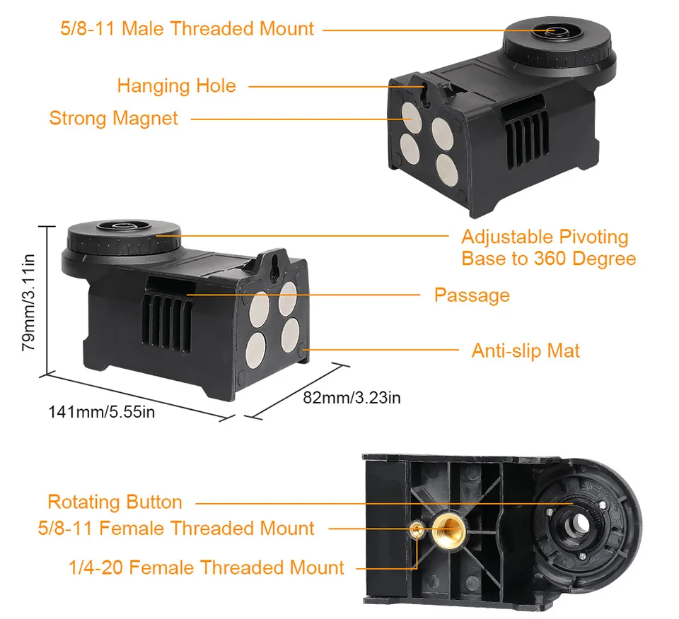 Многофункциональный магнитный кронштейн Huepar PV5 с четырьмя магнитами, адаптер для лазерного уровня, полностью Регулируемая поворотная база на 360 градусов, держатель