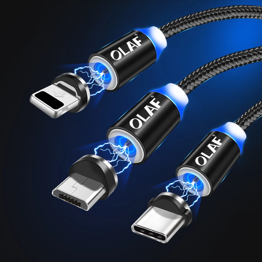 Магнитный usb-кабель Олаф 1 м 2 м нейлоновый Магнитный кабель для быстрой зарядки Micro USB type-C для iphone 7 X Xs Max samsung S9 huawei Xiaomi