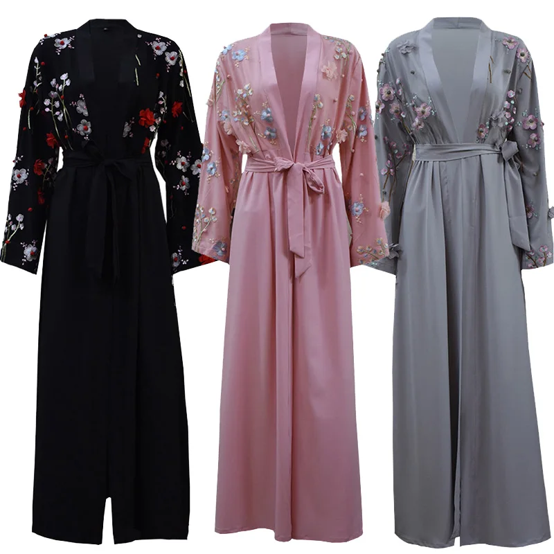 мусульманские платья ислам Халат Абаи Дубай Кафтан арабских Ислам Для женщин Длинные Цветочные мусульманские кимоно кардиган хиджаб